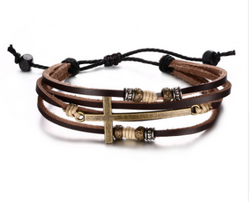 Real Leather Cross Bracelet