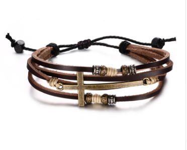 Real Leather Cross Bracelet