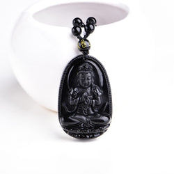 Obsidian Carved Buddha Lucky Amulet