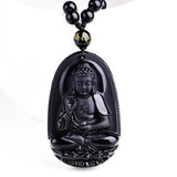 Obsidian Carved Buddha Lucky Amulet