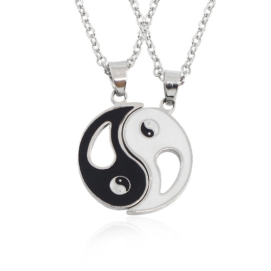 Black White Couples Paired Necklace