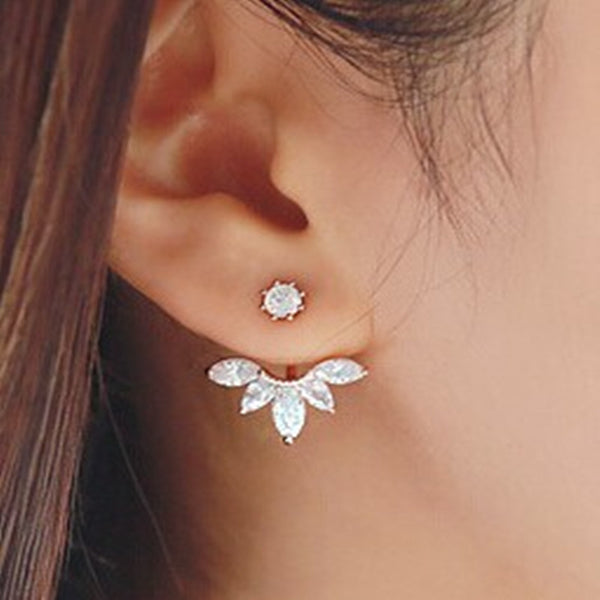 Plated Leave Crystal Stud Earring