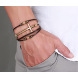 Real Leather Cross Bracelet